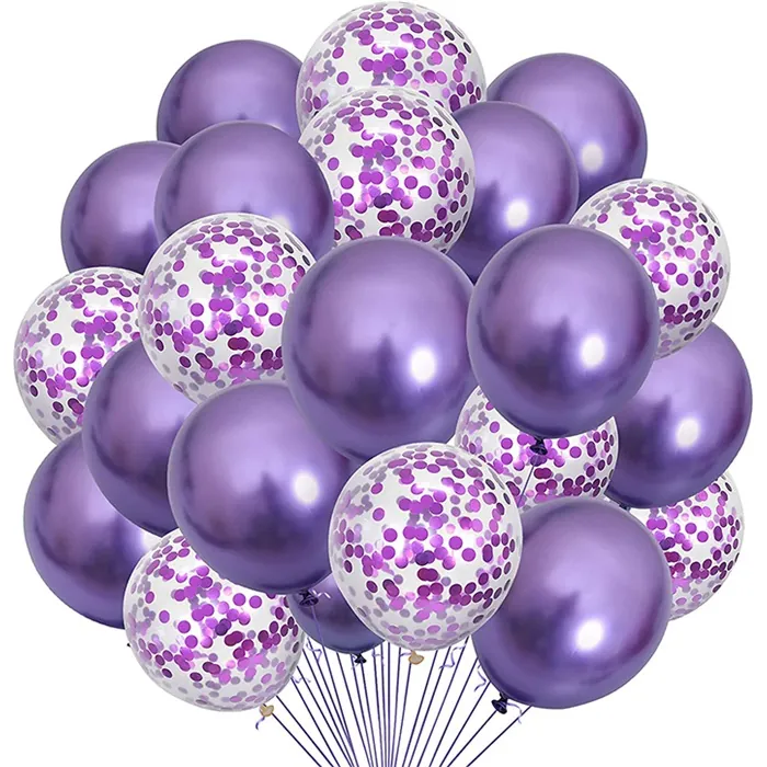 Krom Mor Renkli Konfetili Balon