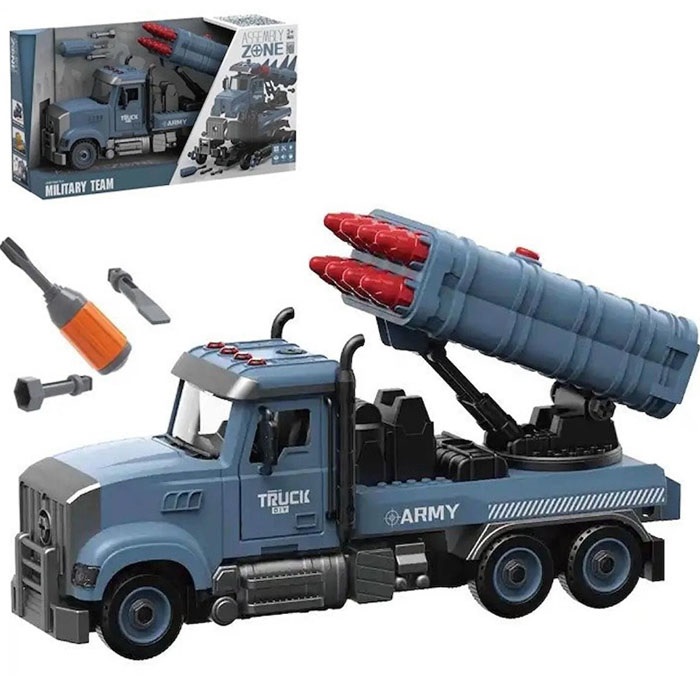 Müzikli Işıklı Sürtmeli Roket Atarlı Askeri Araba Sök Tak