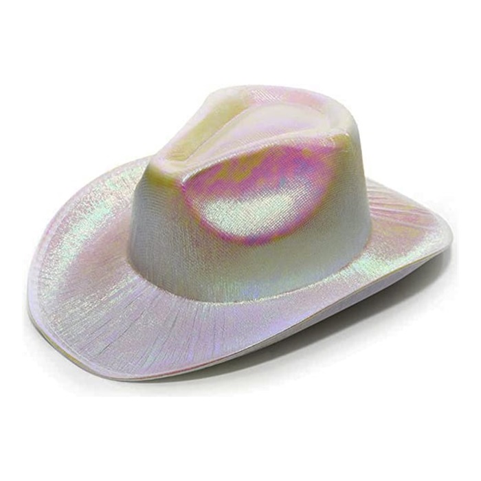 Neon Hologramlı Kovboy Model Parti Şapkası Beyaz
