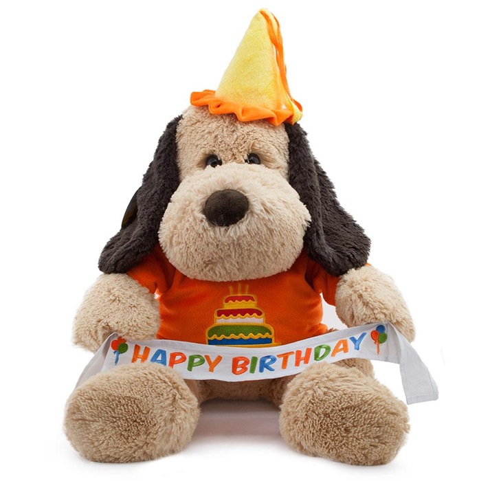 Oturan Happy Birthday Köpek