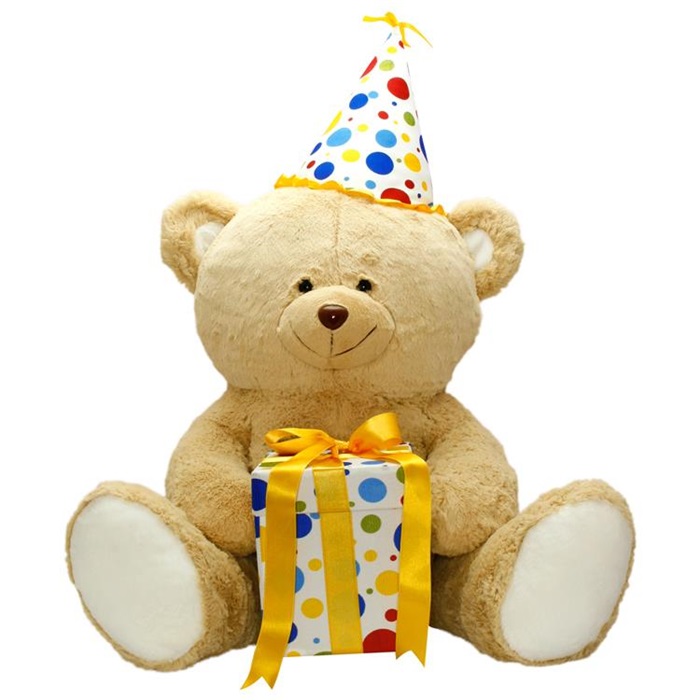 Oturan Hediye Kutulu Peluş Ayı