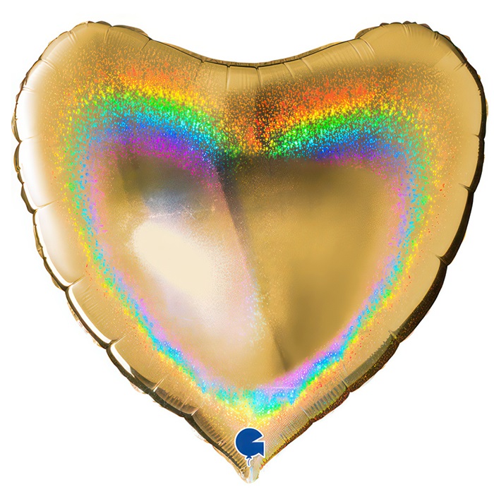 Parıltılı Holografik Gold Renkli Kalp Folyo Balon