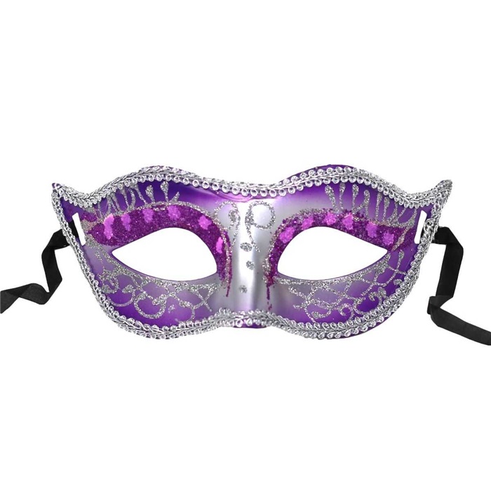 Fuşya Renkli Simli Parti Maske