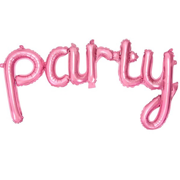 Party Yazılı Pembe Folyo Balon