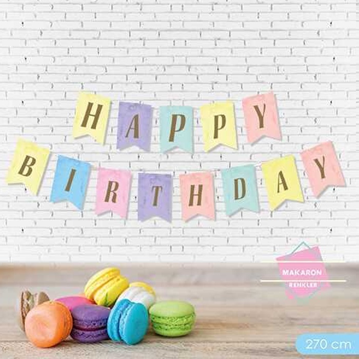 Pastel Renkler Happy Birthday Yazı