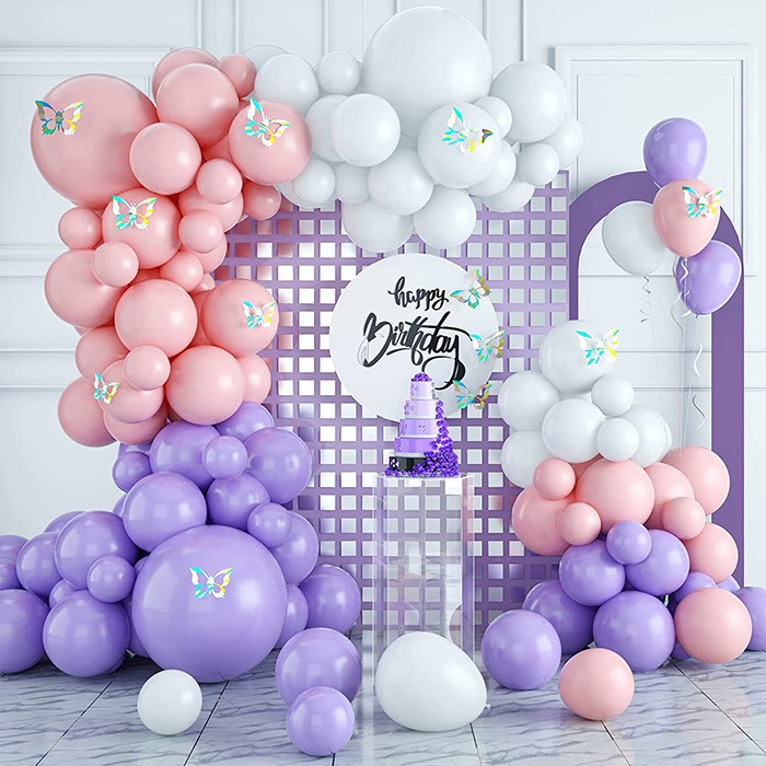 Pastel Somon Mor Beyaz Renkli Zincir Balon