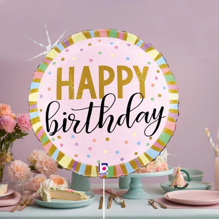 Pastel Birthday Stripes Grabo Folyo Balon