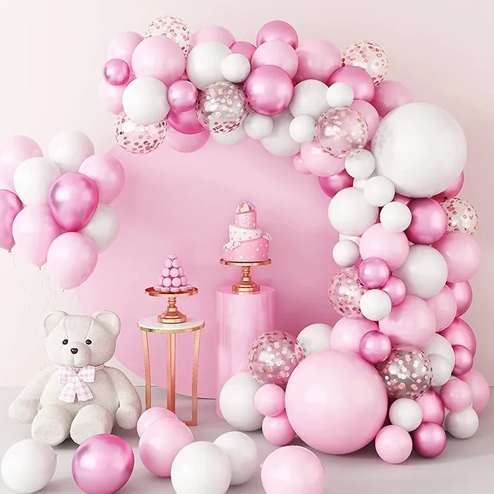 Pembe Beyaz Renkli Zincir Balon Seti