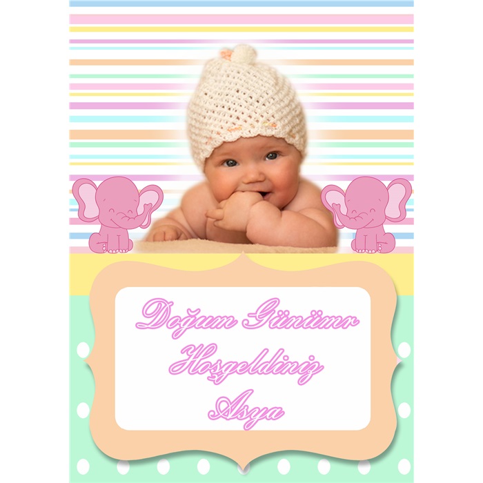 Pembe Fil Temalı Kişiye Özel  Ayaklı Pano