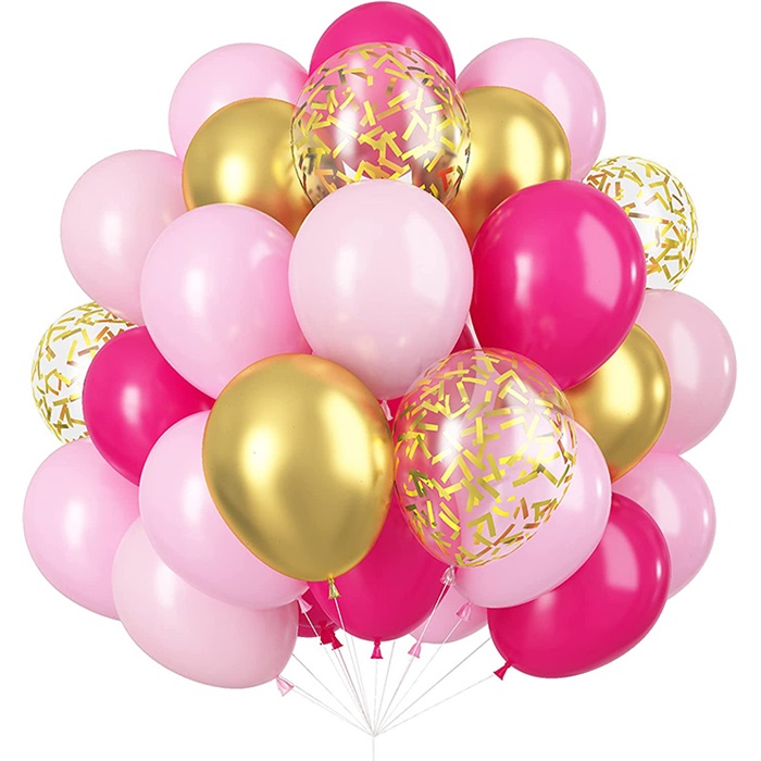 Pembe Fuşya Konfetili Balon Seti