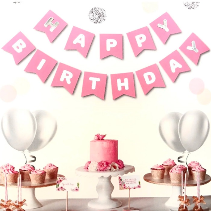 Pembe Gümüş Happy Birthday Yazı