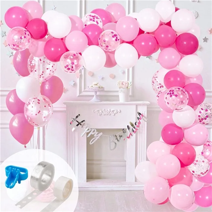 Pembe Fuşya Konfetili Zincir Balon Seti