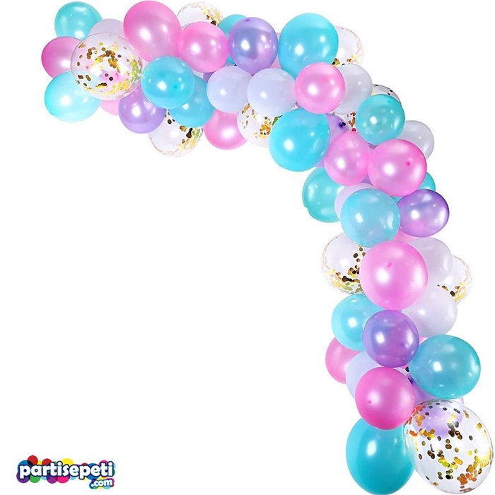 Mavi Mor Konfetili Zincir Balon Seti