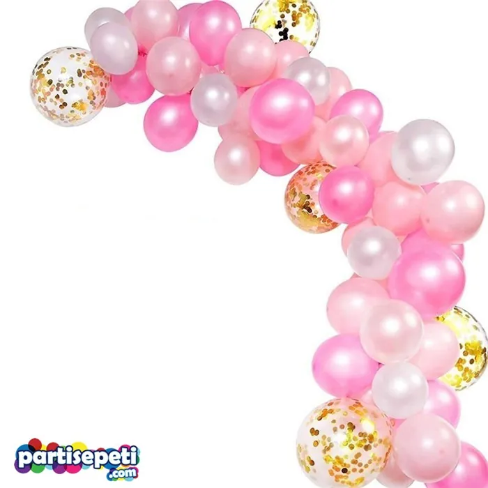 Zincir Balon Seti Pembe Beyaz Konfetili