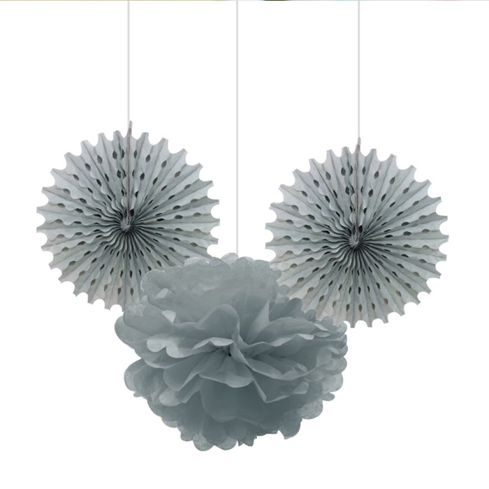 Gümüş Ponpon Çiçek Yelapze Süs Seti