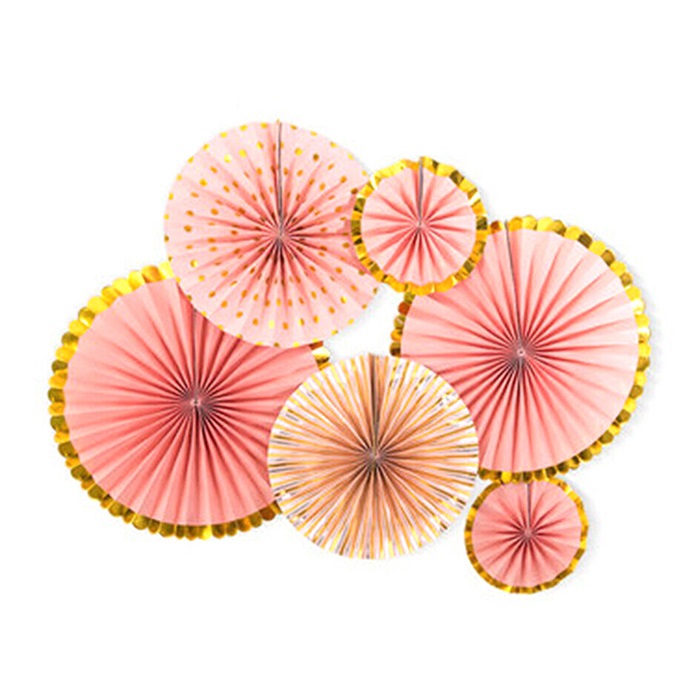 Pembe Varaklı Kağıt Yelpaze Süs Seti