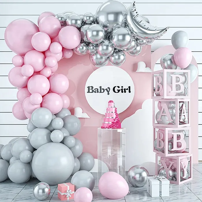 Pembe Ve Gümüş Renkli Zincir Balon Seti