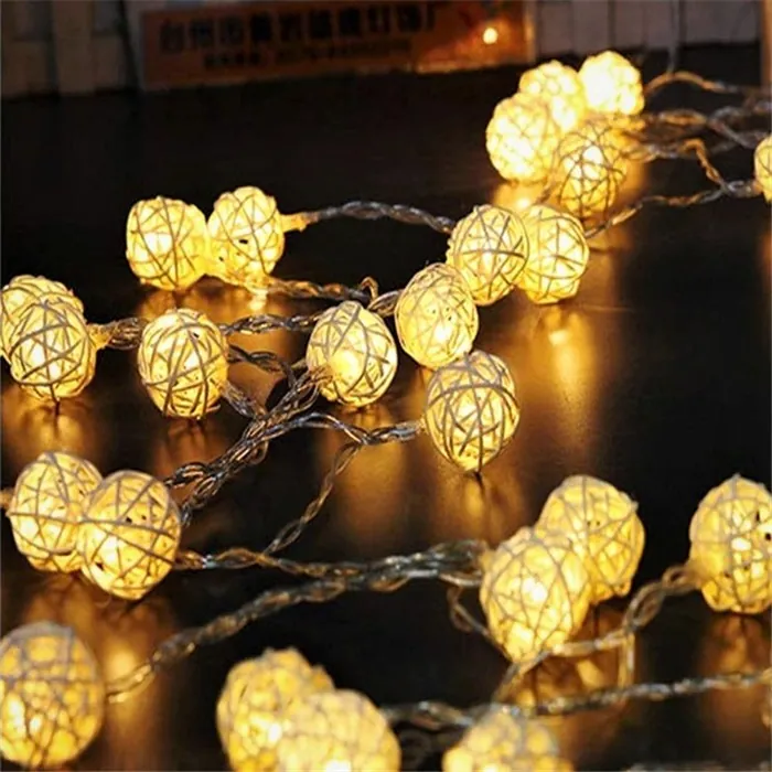 Rattan Bambu Top Beyaz Sıralı Led Işık Dekoratif Lamba Aydınlatma