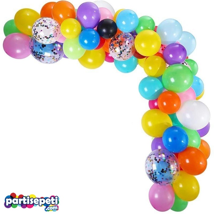 Karışık Renkli Konfetili Zincir Balon Seti