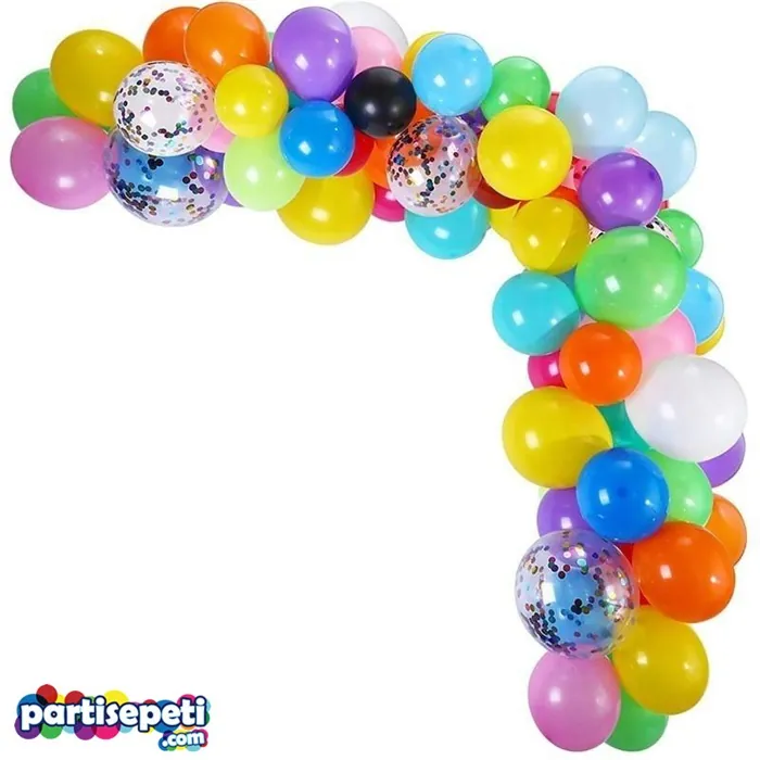 Karışık Renkli Konfetili Zincir Balon Seti