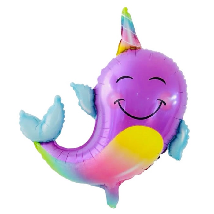 Renkli Boynuzlu Balina Folyo Balon