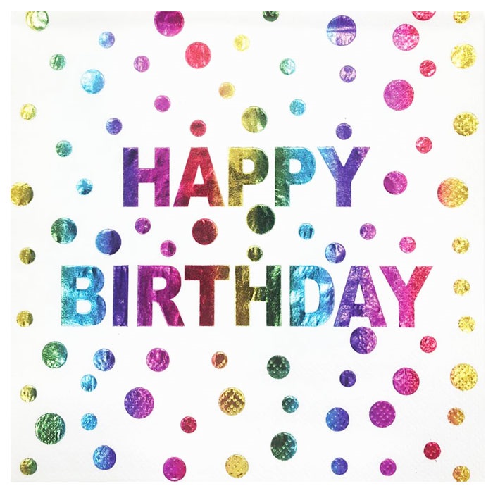 Renkli Varak Baskılı Happy Birthday Peçete