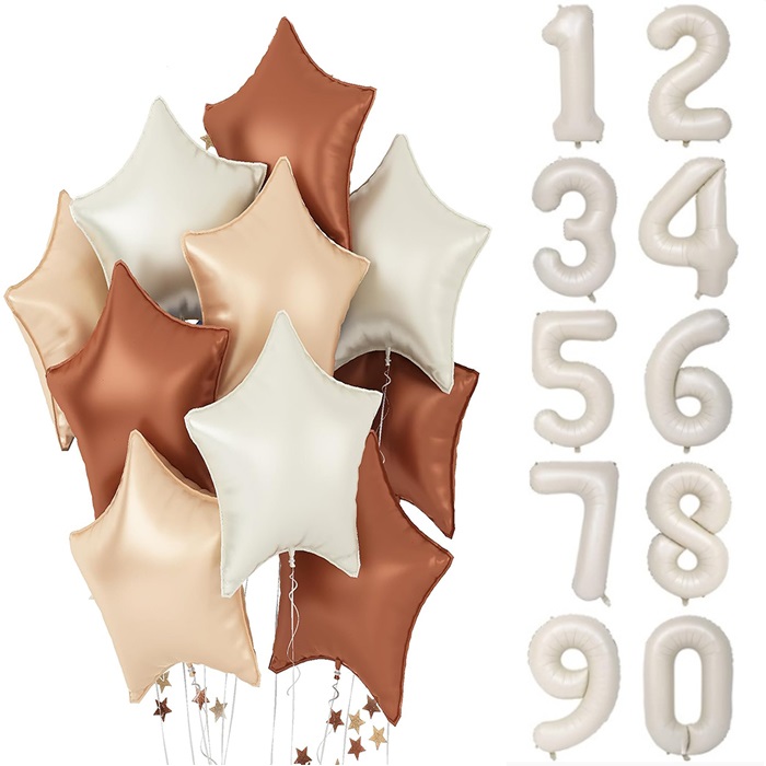 Retro Renk Yıldızlar Rakam Balon Seti