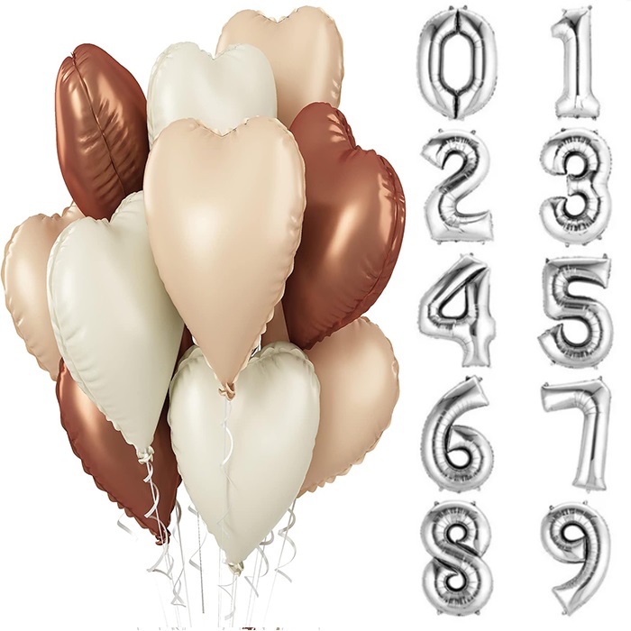 Retro Renkler Kalp Gümüş Rakam Balon Seti