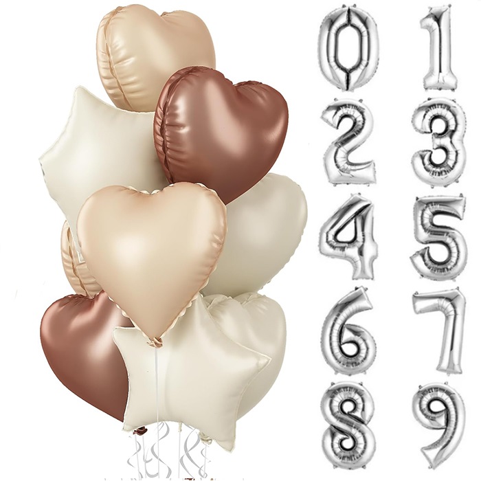Retro Renkler Kalp Yıldız Gümüş Rakam Balon Seti