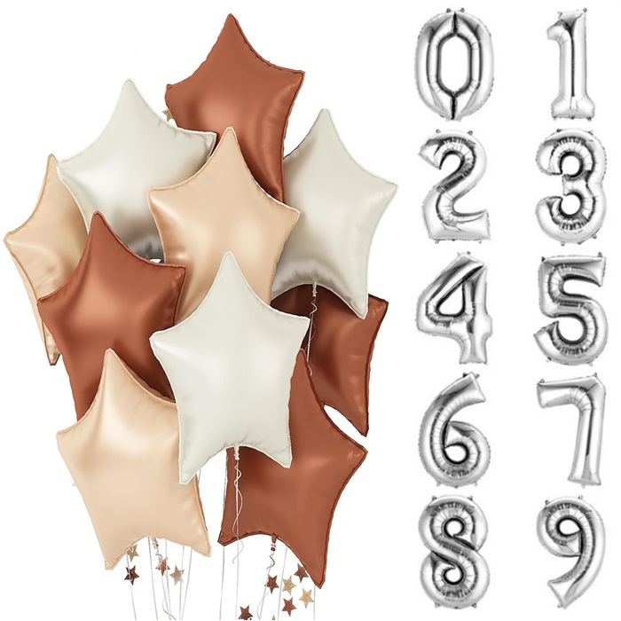 Retro Renkler Yıldızlar Gümüş Rakam Balon Seti