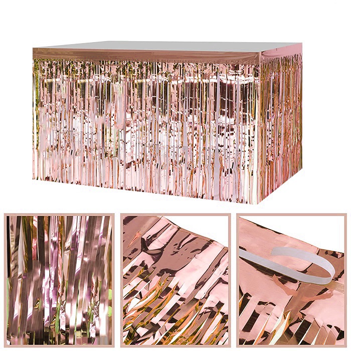 Rose Gold Işıltılı Püsküllü Masa Eteği