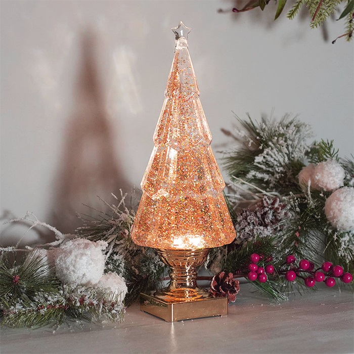 Rose Gold Renkli Çam Ağacı Kar Küresi