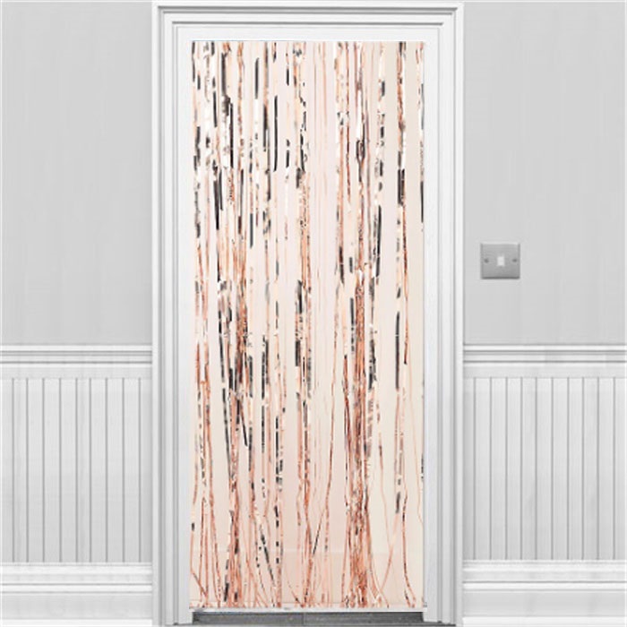 Rose Parlak Püsküllü Kapı Perdesi