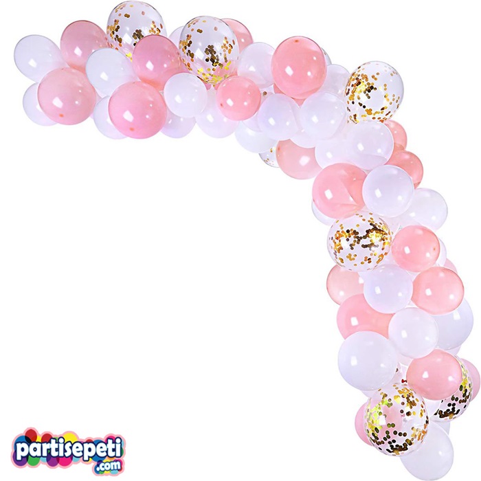 Beyaz Rose Konfetili Zincir Balon Seti