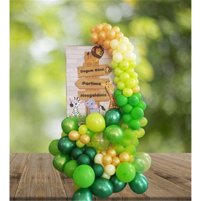 Safari Temalı Balonlu Şövale Karşılama Panosu