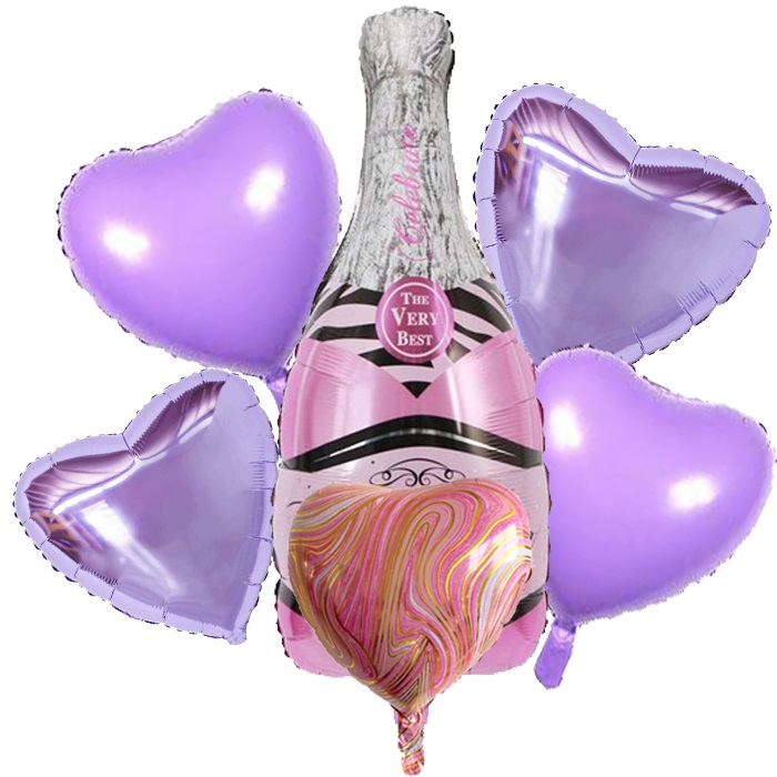 Şampanya Kalp Folyo Balon Demeti
