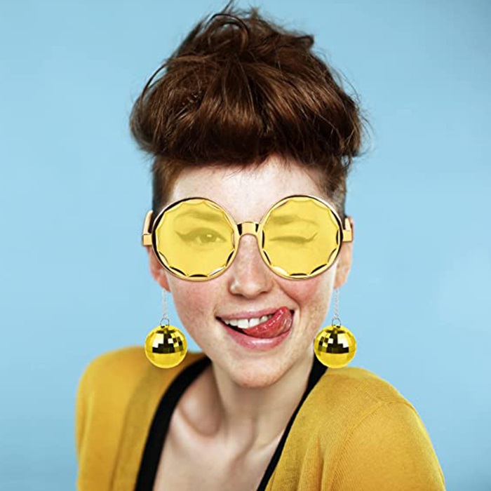 Sarı Disko Küpeli Gözlük