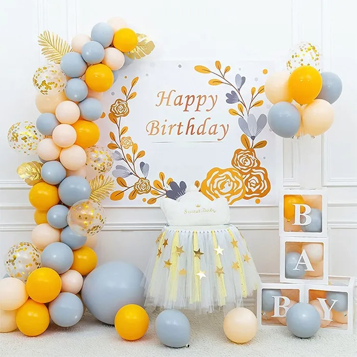 Sari Gri Somon Renkli Zincir Balon Seti