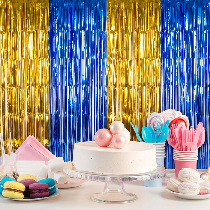 Sarı Lacivert Renkli Parlak Duvar Perdesi