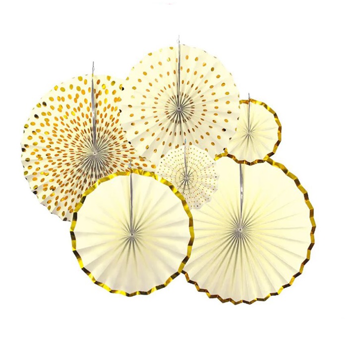 Sarı Varaklı Kağıt Yelpaze Süs Seti