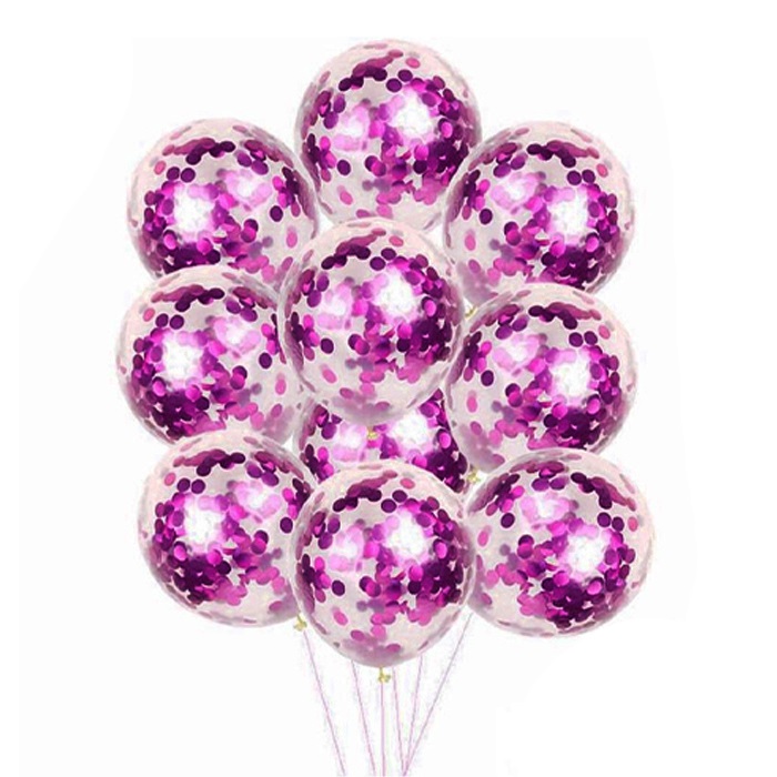 Şeffaf Fuşya Renkli Konfetili Balon