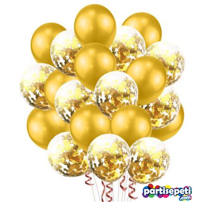 Şeffaf Gold Konfetili Balon Seti