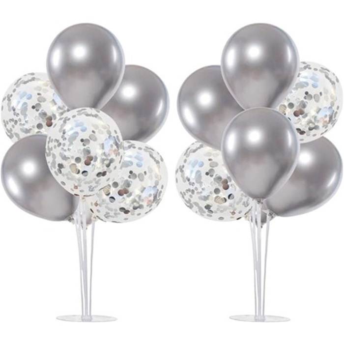 Krom Gümüş Konfetili Ayaklı Balon Standı