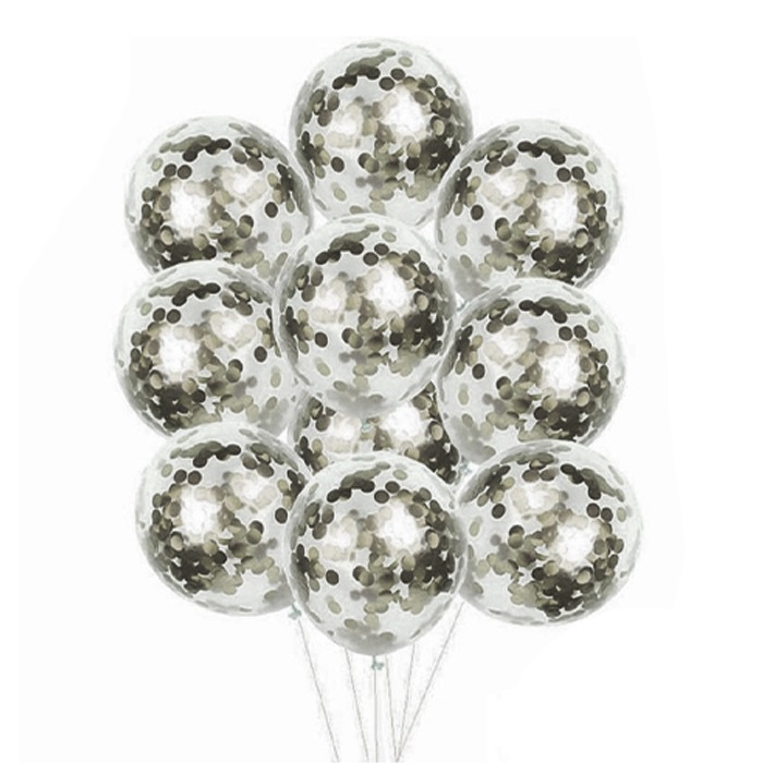Şeffaf Gümüş Renkli Konfetili Balon