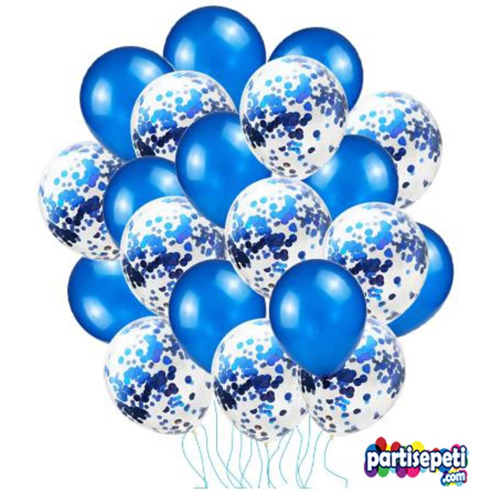 Şeffaf Lacivert Konfetili Balon Seti