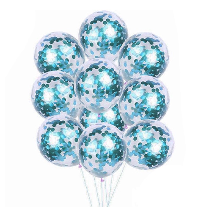 Şeffaf Açık Mavi Renkli Konfetili Balon