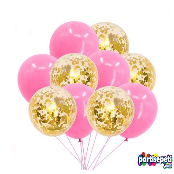 Şeffaf Pembe Konfetili Balon Seti