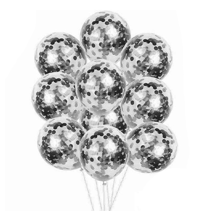Şeffaf Siyah Renkli Konfetili Balon