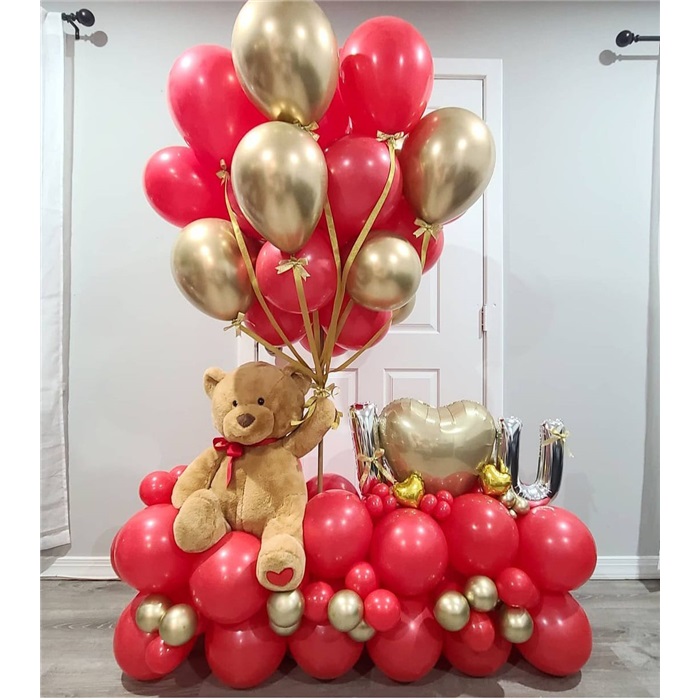 Sevgililer Günü Ayıcıklı Sürpriz Balon Aranjman