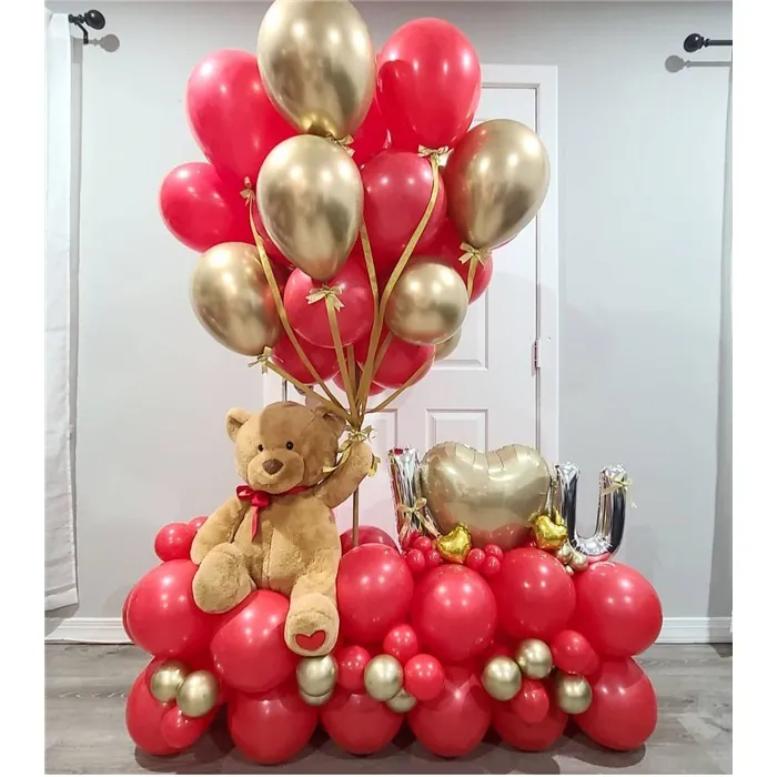 Sevgililer Günü Ayıcıklı Sürpriz Balon Aranjman